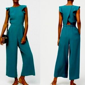 J. Crew Sleveless Ruffle Crepe Green Jumpsuit Size 4
